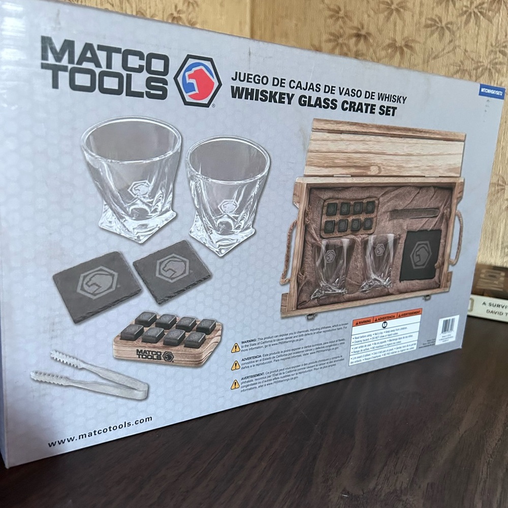 Whiskey Glass Crate Set - Clear and Brown